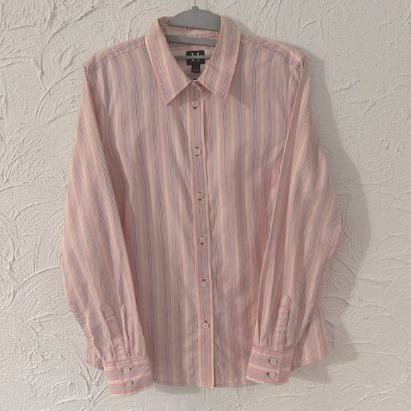 Tommy Hilfiger Ladies Pink Striped 100% Cotton Button Down Shirt Size Medium - Picture 1 of 5